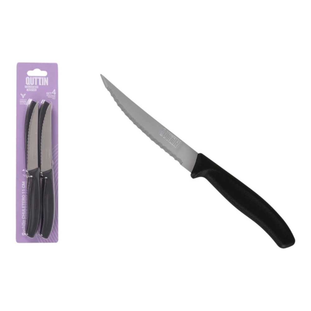 Steakmesser-Set Quttin Schwarz Silberfarben Edelstahl 11 cm 4 Stücke (18 Stück)