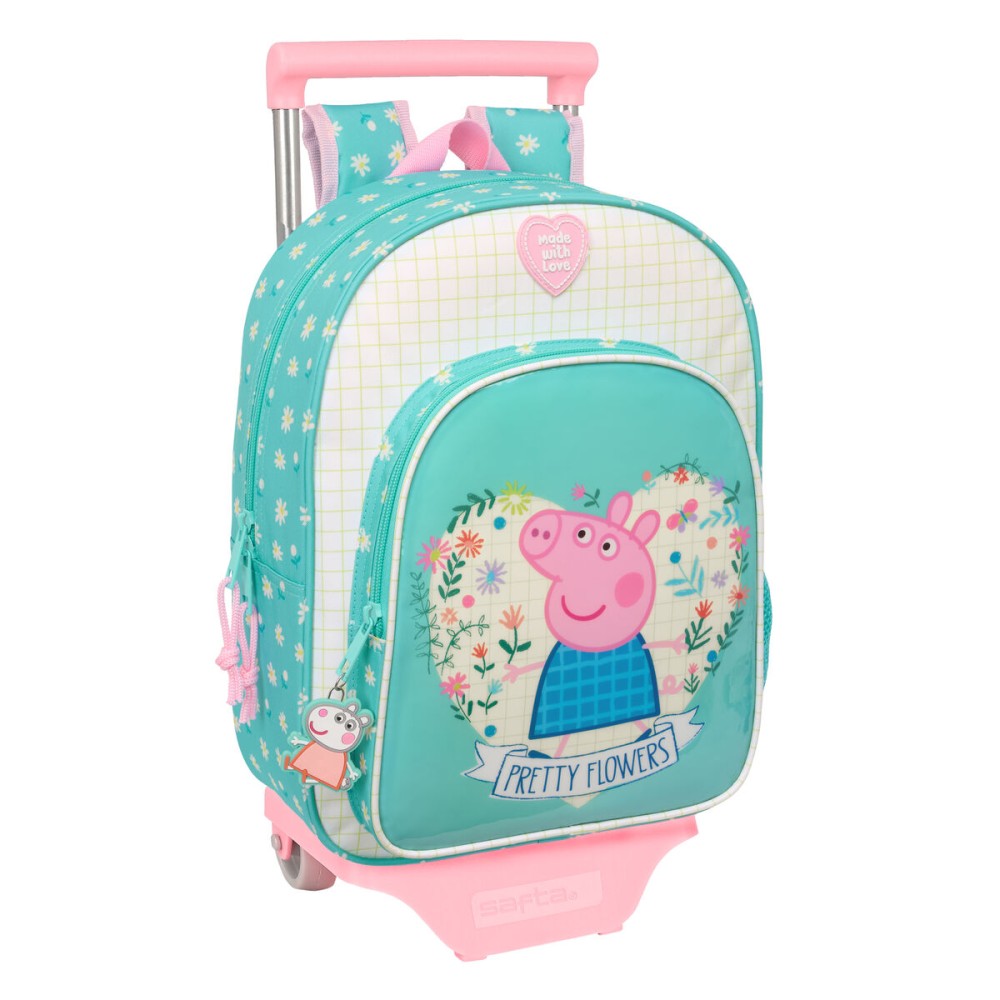 Cartable à roulettes Peppa Pig Pretty flowers Jaune Menthe 26 x 11 x 67 cm 26 x 34 x 11 cm