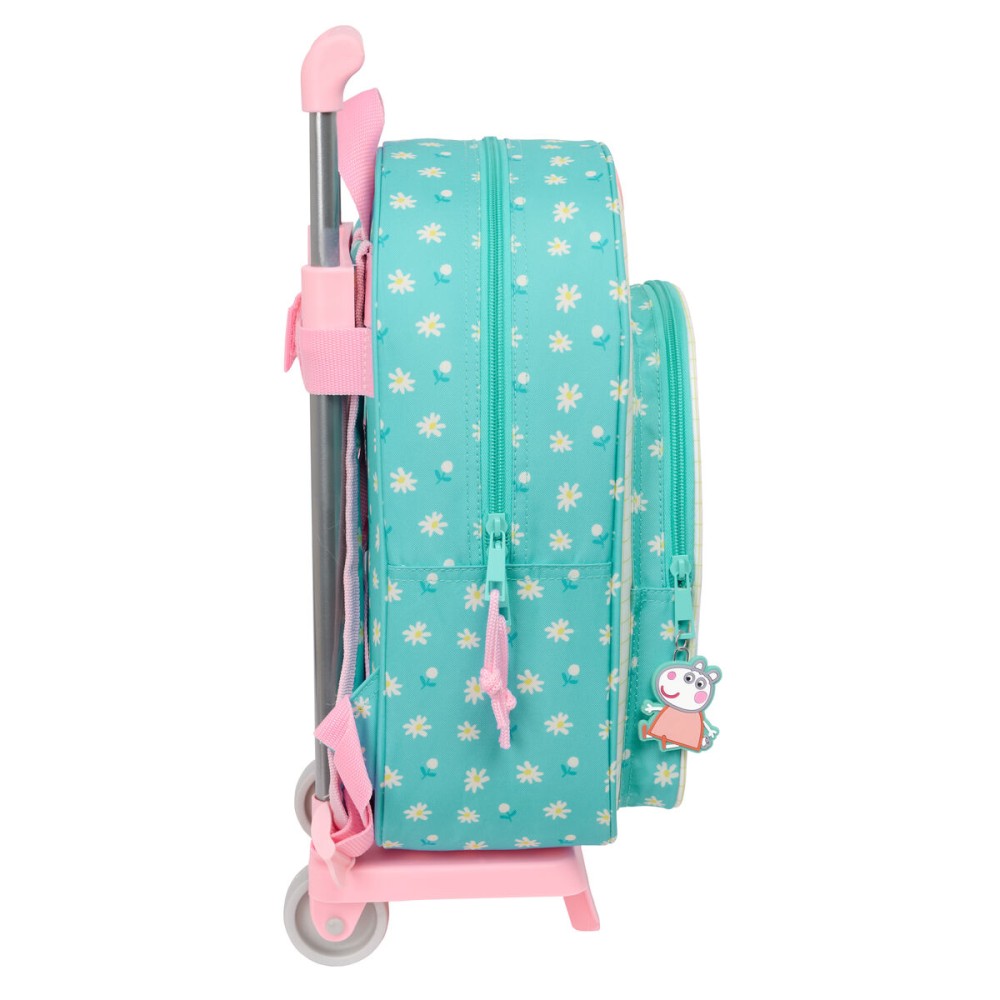 School Rucksack with Wheels Peppa Pig Pretty flowers Yellow Mint 26 x 11 x 67 cm 26 x 34 x 11 cm