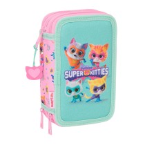 Pochette à crayons triple SuperKitties Rose Turquoise 12,5 x 19,5 x 5,5 cm 37 Pièces
