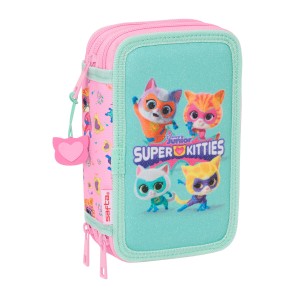 Pochette à crayons triple SuperKitties Rose Turquoise 12,5 x 19,5 x 5,5 cm 37 Pièces