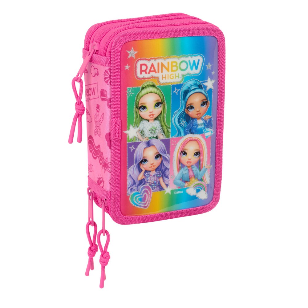 Dreifaches Federmäppchen Rainbow High Shine Bunt 12,5 x 19,5 x 5,5 cm 37 Stücke