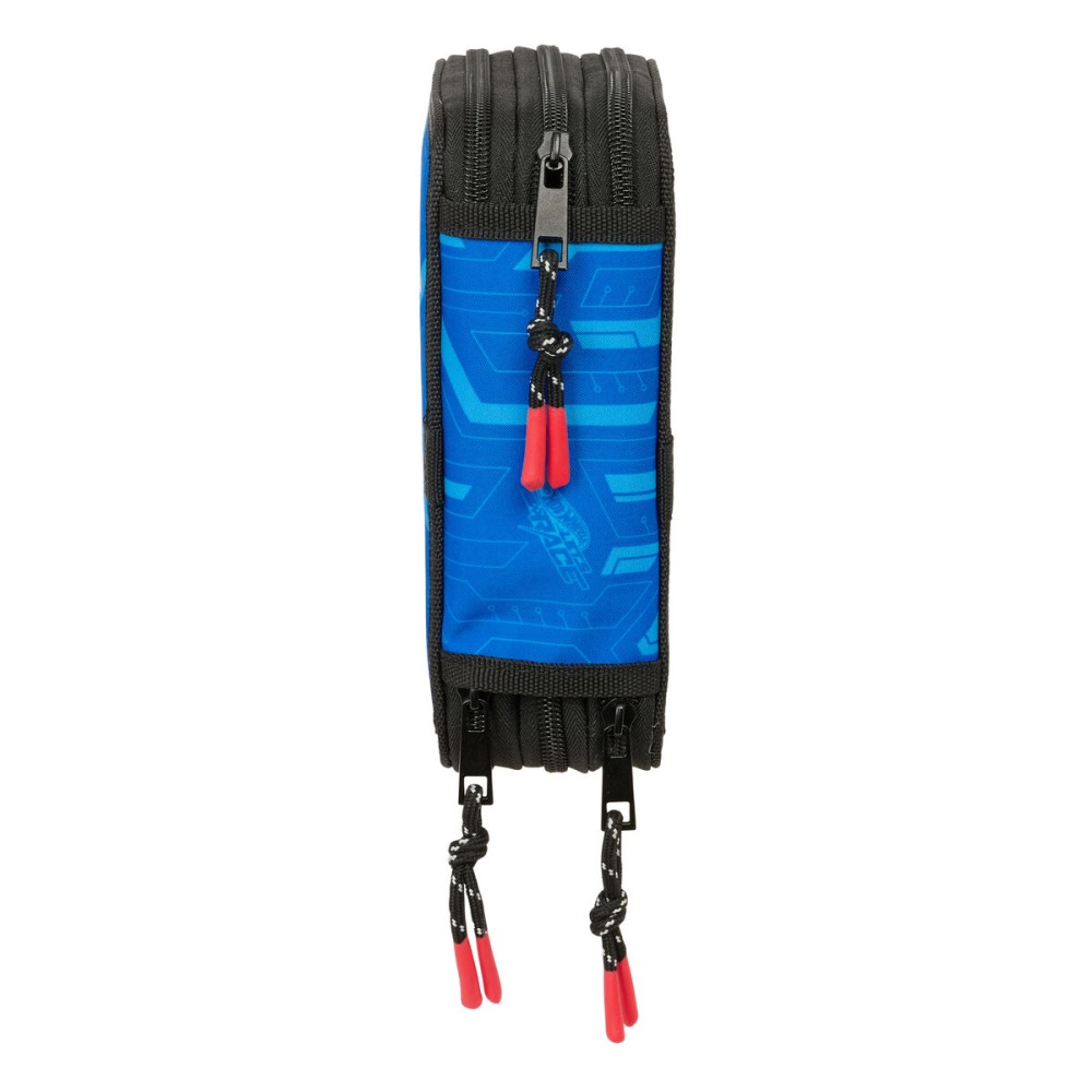 Pochette à crayons triple Hot Wheels Let's race Bleu Noir 12,5 x 19,5 x 5,5 cm 37 Pièces