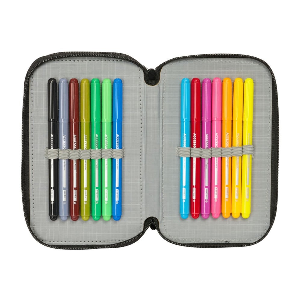 Pochette à crayons triple Hot Wheels Let's race Bleu Noir 12,5 x 19,5 x 5,5 cm 37 Pièces