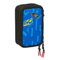 Pochette à crayons triple Hot Wheels Let's race Bleu Noir 12,5 x 19,5 x 5,5 cm 37 Pièces