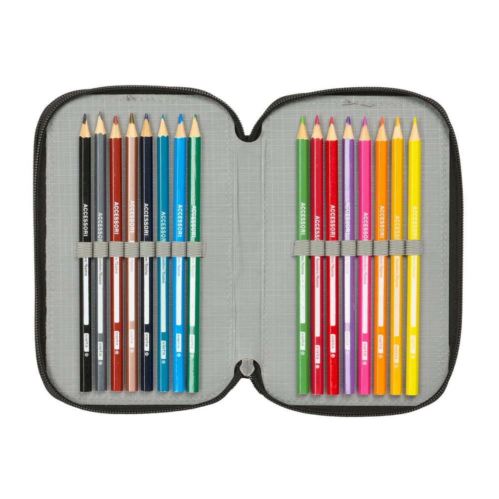 Pochette à crayons triple Hot Wheels Let's race Bleu Noir 12,5 x 19,5 x 5,5 cm 37 Pièces