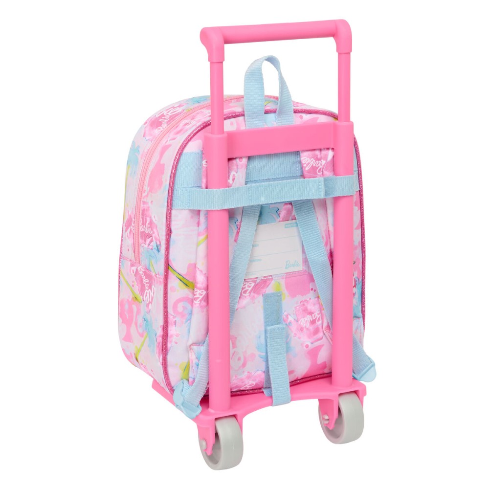 School Rucksack with Wheels Barbie Painterly Pink Sky blue 22 x 27 x 10 cm