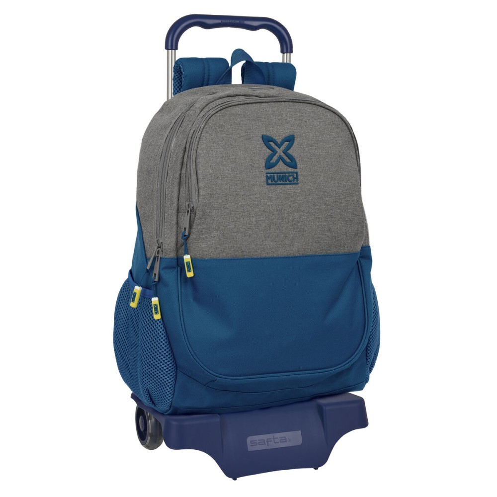School Rucksack with Wheels Munich Street Blue Grey 32 x 44 x 16 cm