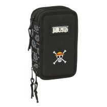 Dreifaches Federmäppchen One Piece Pirates Schwarz 12,5 x 19,5 x 5,5 cm 37 Stücke