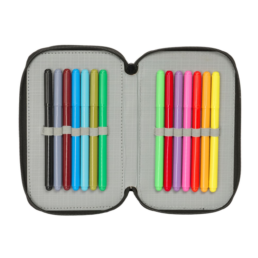 Pochette à crayons triple One Piece Pirates Noir 12,5 x 19,5 x 5,5 cm 37 Pièces