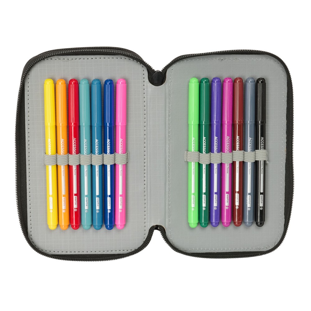 Pochette à crayons triple Safta Urban style Bleu Gris 12,5 x 19,5 x 5,5 cm 37 Pièces