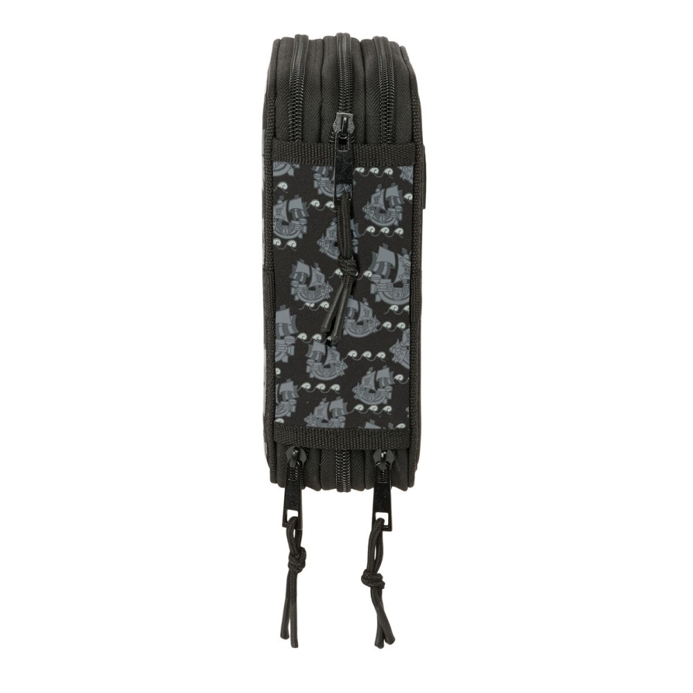 Dreifaches Federmäppchen One Piece Pirates Schwarz 12,5 x 19,5 x 5,5 cm 37 Stücke