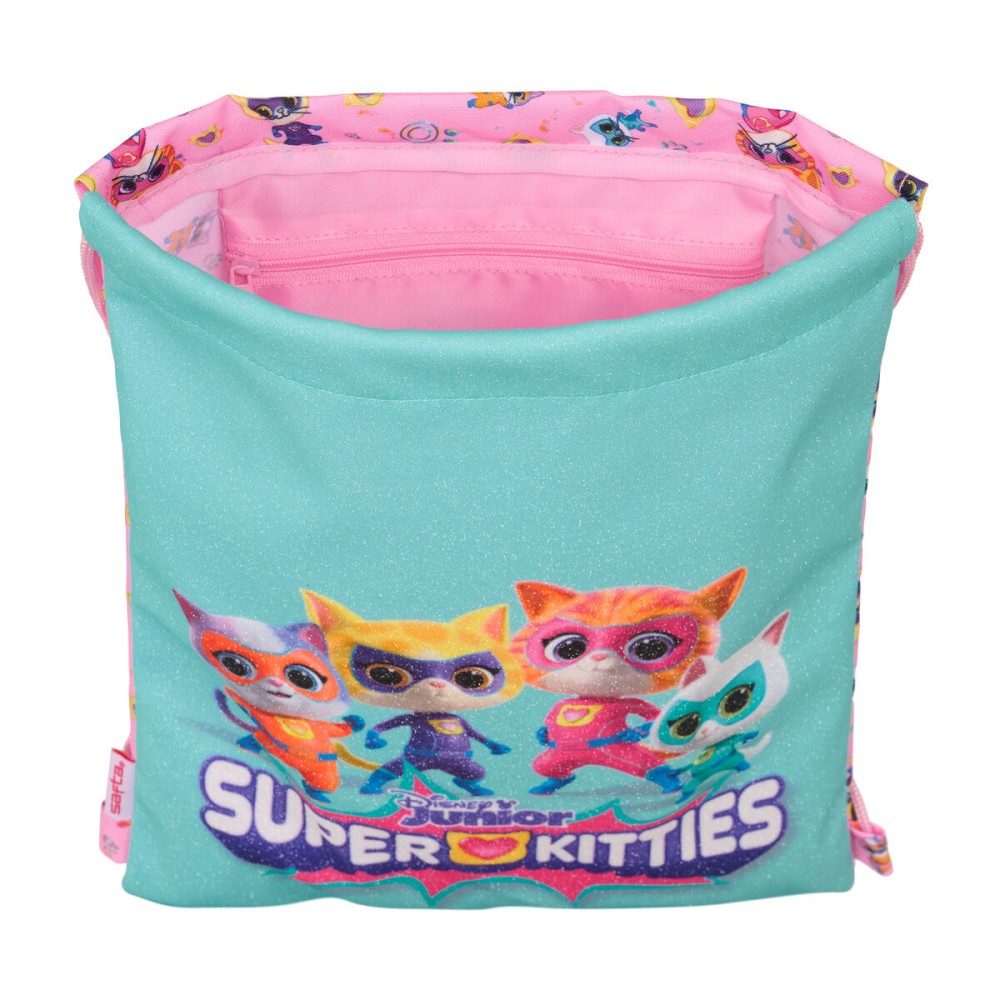 Sac à dos serré par des ficelles SuperKitties Rose Turquoise 26 x 34 x 1 cm