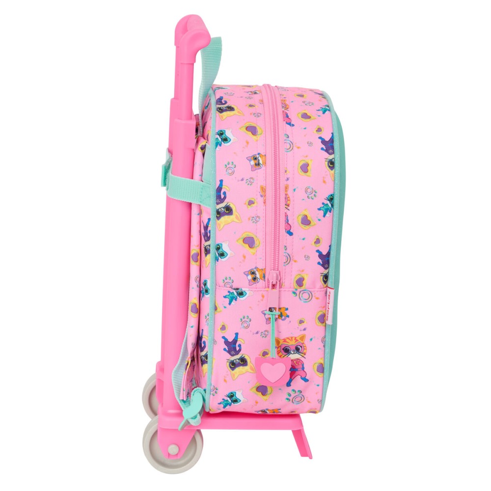 School Rucksack with Wheels SuperKitties Pink Turquoise 22 x 27 x 10 cm