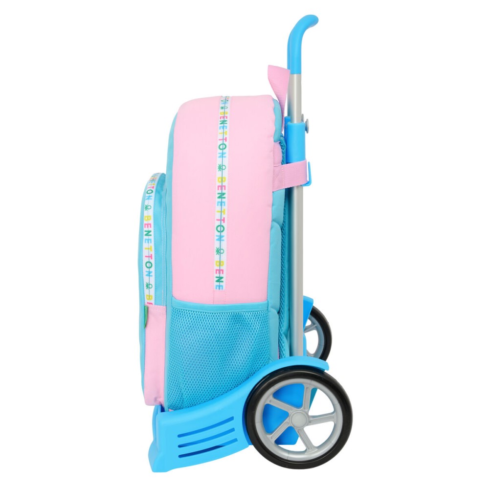 School Rucksack with Wheels Benetton Unique Pink Turquoise 30 x 46 x 14 cm
