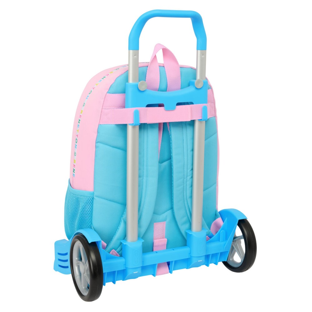 School Rucksack with Wheels Benetton Unique Pink Turquoise 30 x 46 x 14 cm