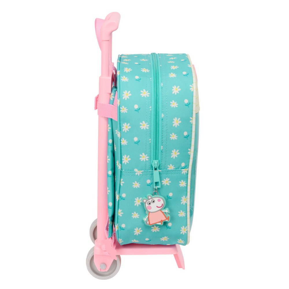 School Rucksack with Wheels Peppa Pig Pretty flowers Yellow Mint 22 x 27 x 10 cm