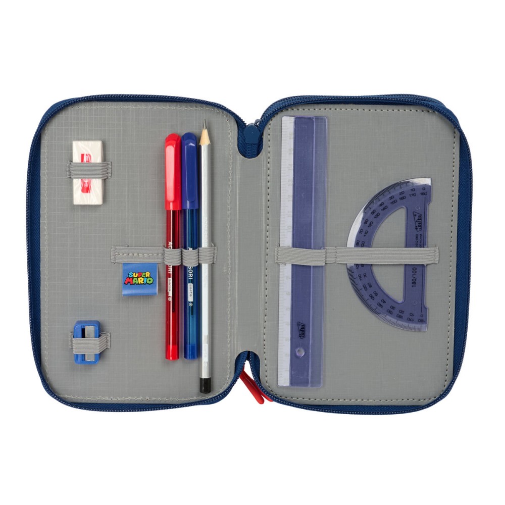 Trousse Scolaire avec Accessoires Super Mario Trick Rouge Bleu foncé 12,5 x 19,5 x 5,5 cm 37 Pièces