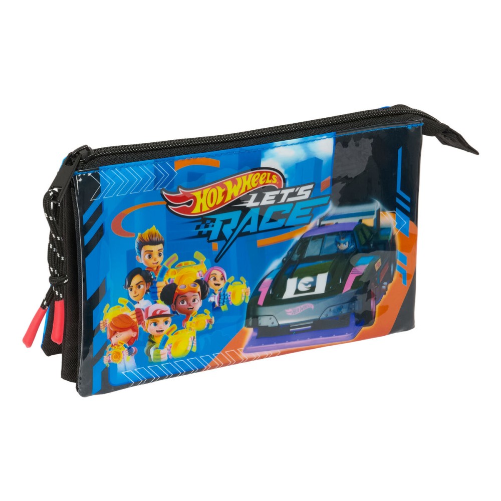 Dreifaches Mehrzweck-Etui Hot Wheels Let's race Blau Schwarz 22 x 12 x 3 cm