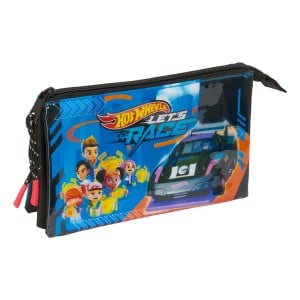 Dreifaches Mehrzweck-Etui Hot Wheels Let's race Blau Schwarz 22 x 12 x 3 cm