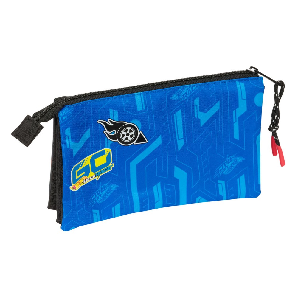 Dreifaches Mehrzweck-Etui Hot Wheels Let's race Blau Schwarz 22 x 12 x 3 cm