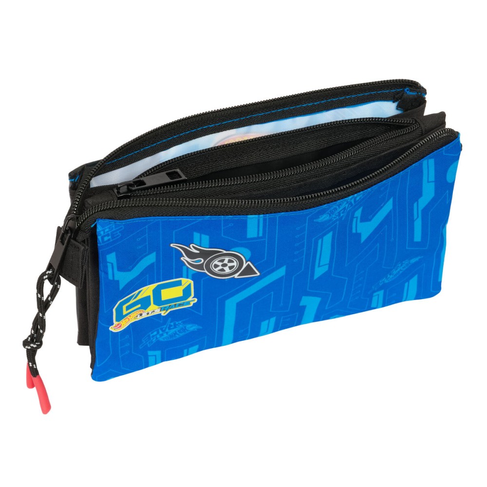 Dreifaches Mehrzweck-Etui Hot Wheels Let's race Blau Schwarz 22 x 12 x 3 cm