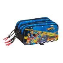 Trousse Fourre-Tout Triple Hot Wheels Let's race Bleu Noir 21,5 x 10 x 8 cm