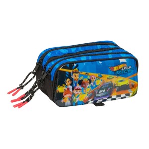 Trousse Fourre-Tout Triple Hot Wheels Let's race Bleu Noir 21,5 x 10 x 8 cm
