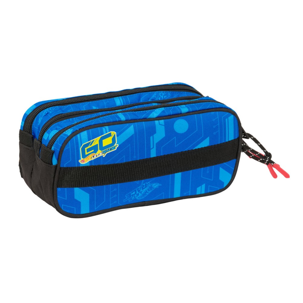 Trousse Fourre-Tout Triple Hot Wheels Let's race Bleu Noir 21,5 x 10 x 8 cm
