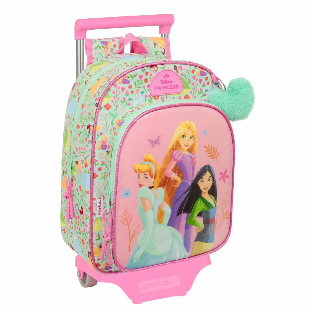School Rucksack with Wheels Disney Princess Bloom Green Pink 26 x 11 x 67 cm 26 x 34 x 11 cm