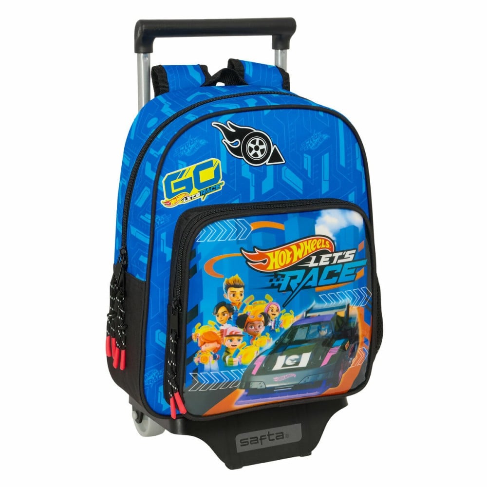 School Rucksack with Wheels Hot Wheels Let's race Blue Black 27 x 10 x 67 cm