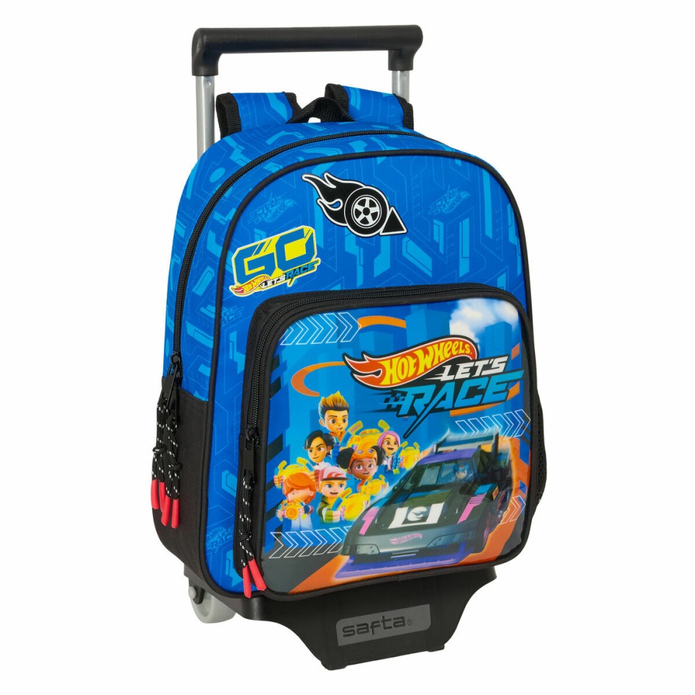 Schulrucksack mit Rädern Hot Wheels Let's race Blau Schwarz 27 x 10 x 67 cm