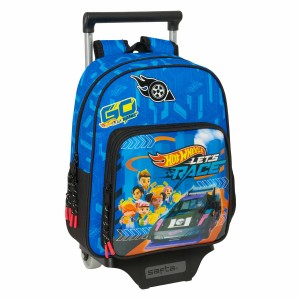 Schulrucksack mit Rädern Hot Wheels Let's race Blau Schwarz 27 x 10 x 67 cm
