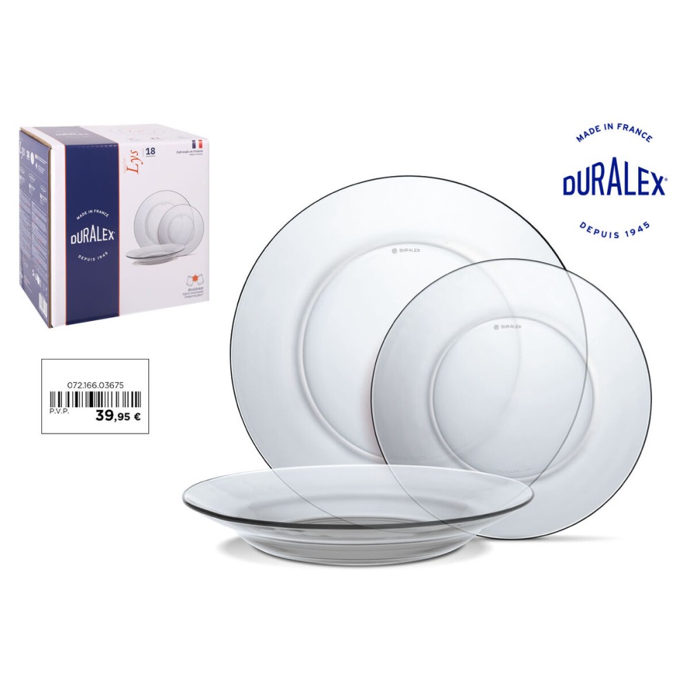 Assiettes Duralex Lys Transparent 18 Pièces (2 Unités)