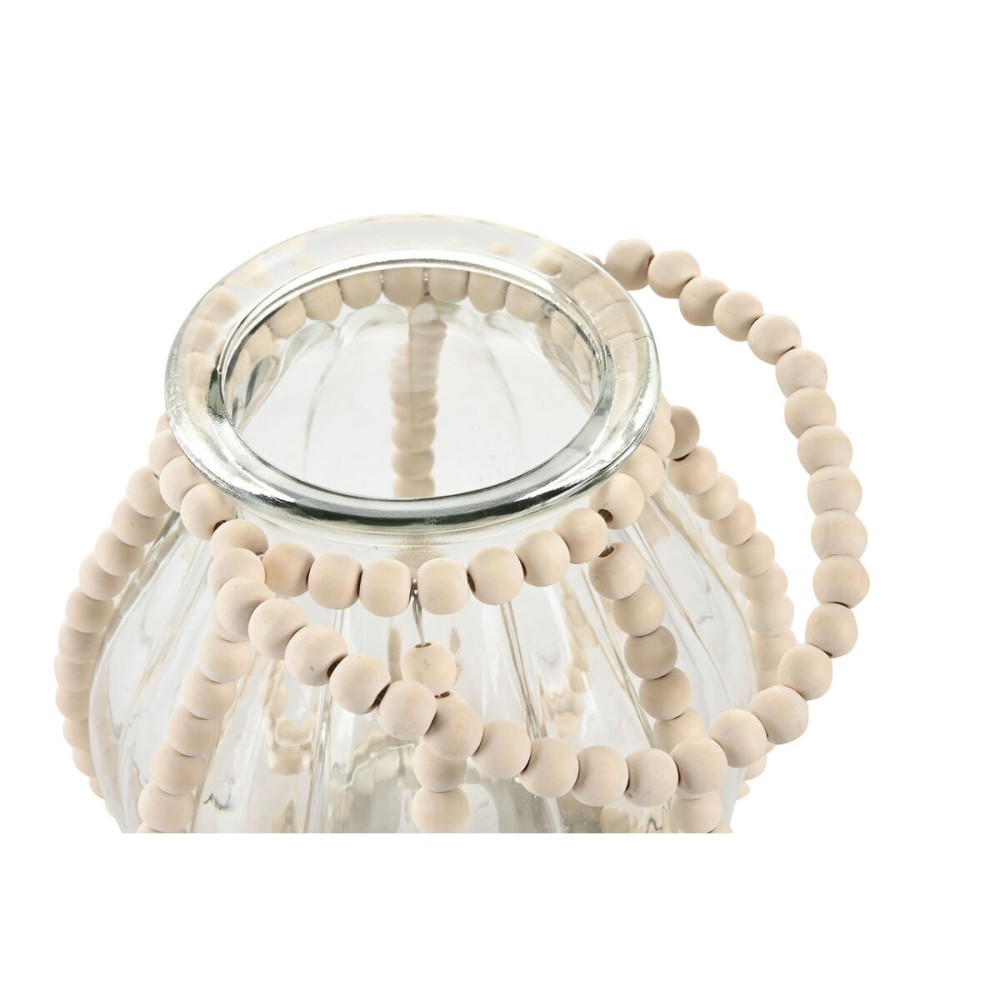 Bougeoir Home ESPRIT Transparent Naturel Marron Clair Bois Verre 22 x 22 x 22 cm