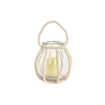 Bougeoir Home ESPRIT Transparent Naturel Marron Clair Bois Verre 22 x 22 x 22 cm