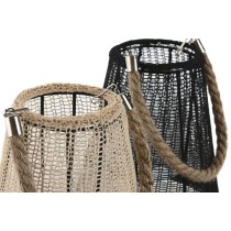 Kerzenschale Home ESPRIT Schwarz natürlich Kristall Schnur 19 x 19 x 22 cm (2 Stück)