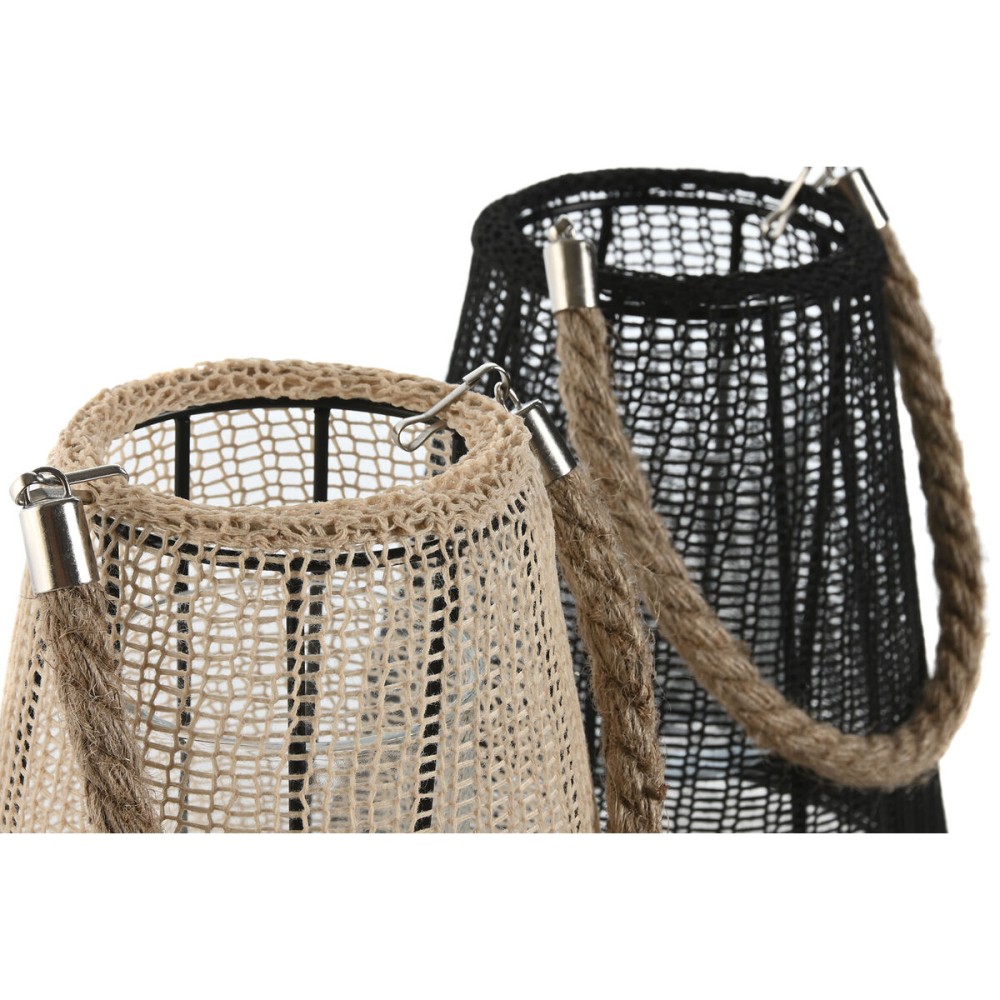 Kerzenschale Home ESPRIT Schwarz natürlich Kristall Schnur 19 x 19 x 22 cm (2 Stück)
