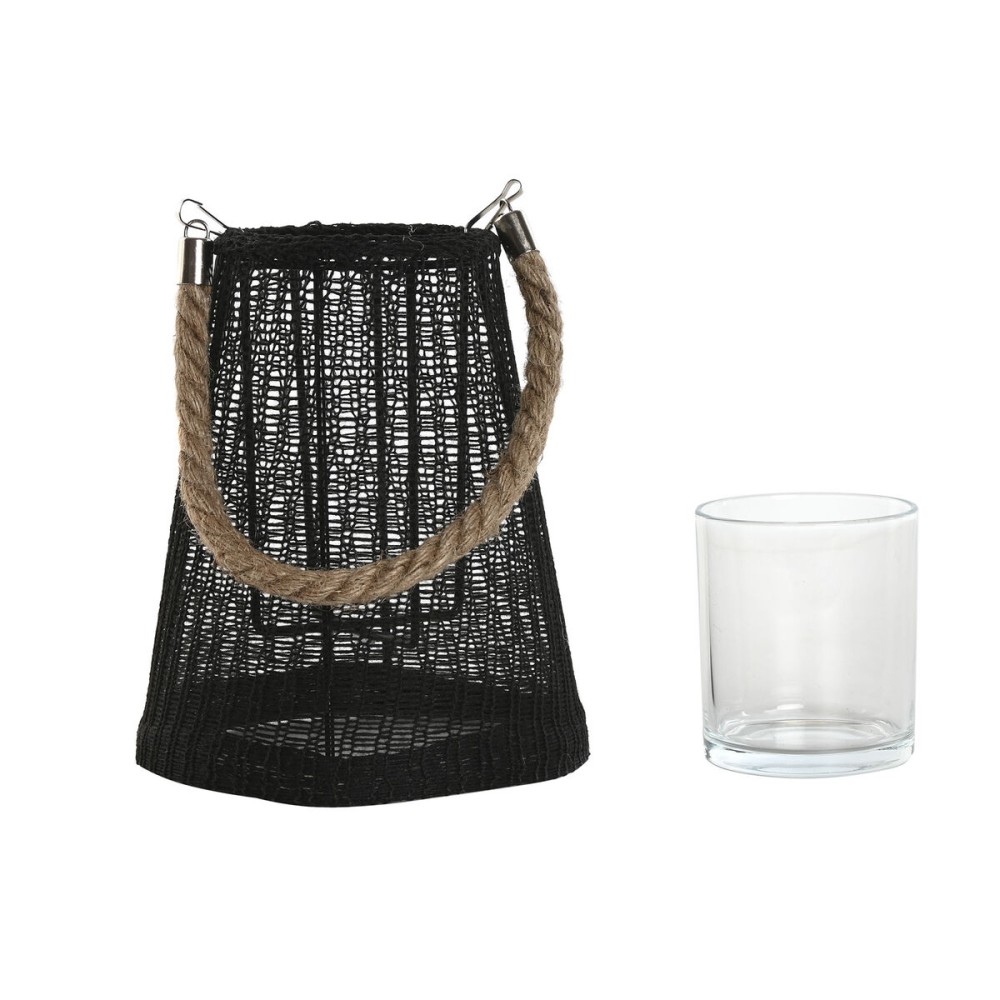 Kerzenschale Home ESPRIT Schwarz natürlich Kristall Schnur 19 x 19 x 22 cm (2 Stück)