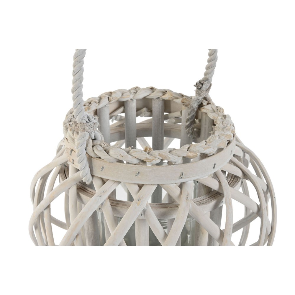 Candleholder Home ESPRIT White wicker Crystal 23 x 23 x 18 cm
