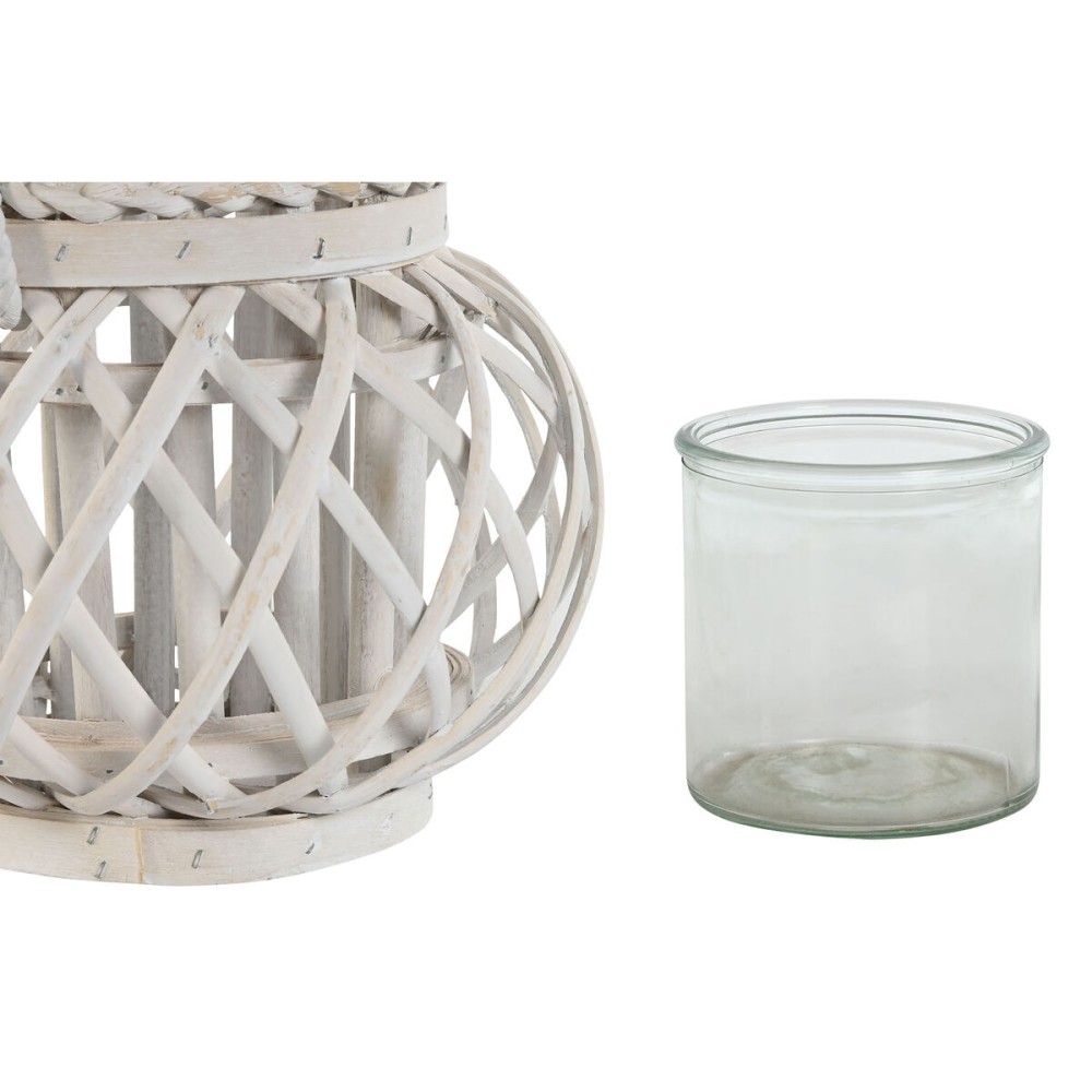 Candleholder Home ESPRIT White wicker Crystal 23 x 23 x 18 cm