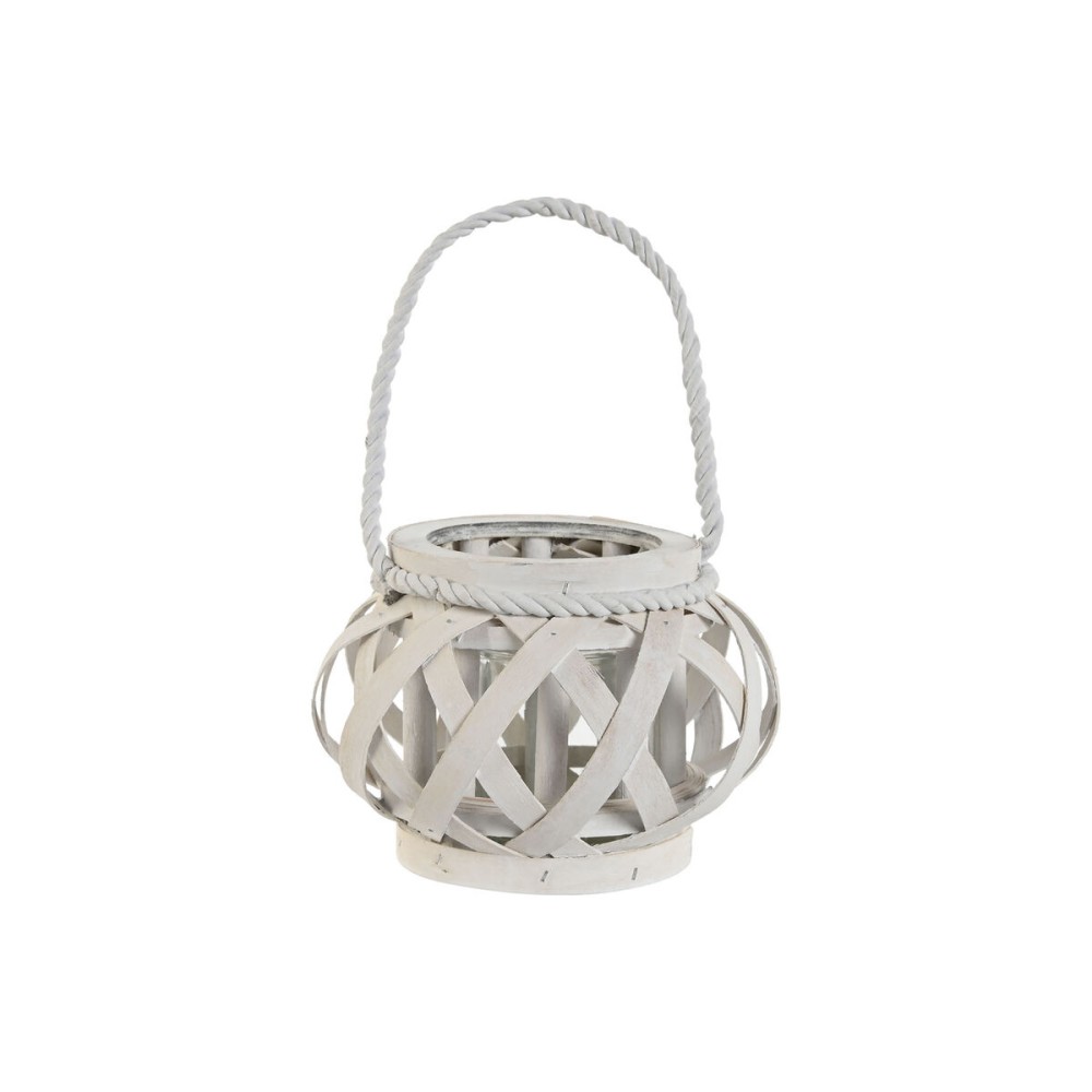 Bougeoir Home ESPRIT Blanc Bois Verre 18 x 18 x 13 cm