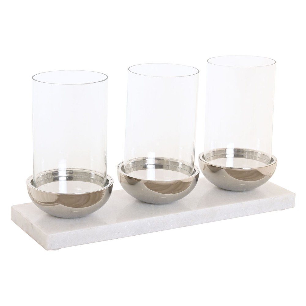 Kerzenschale Home ESPRIT Weiß Silberfarben Kristall Marmor 40 x 13 x 22 cm