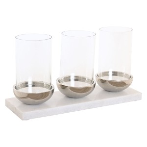Kerzenschale Home ESPRIT Weiß Silberfarben Kristall Marmor 40 x 13 x 22 cm