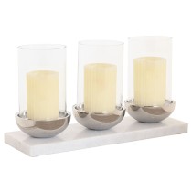 Kerzenschale Home ESPRIT Weiß Silberfarben Kristall Marmor 40 x 13 x 22 cm