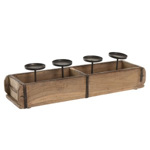 Kerzenschale Home ESPRIT natürlich Eisen Teakholz 60 x 15 x 14 cm