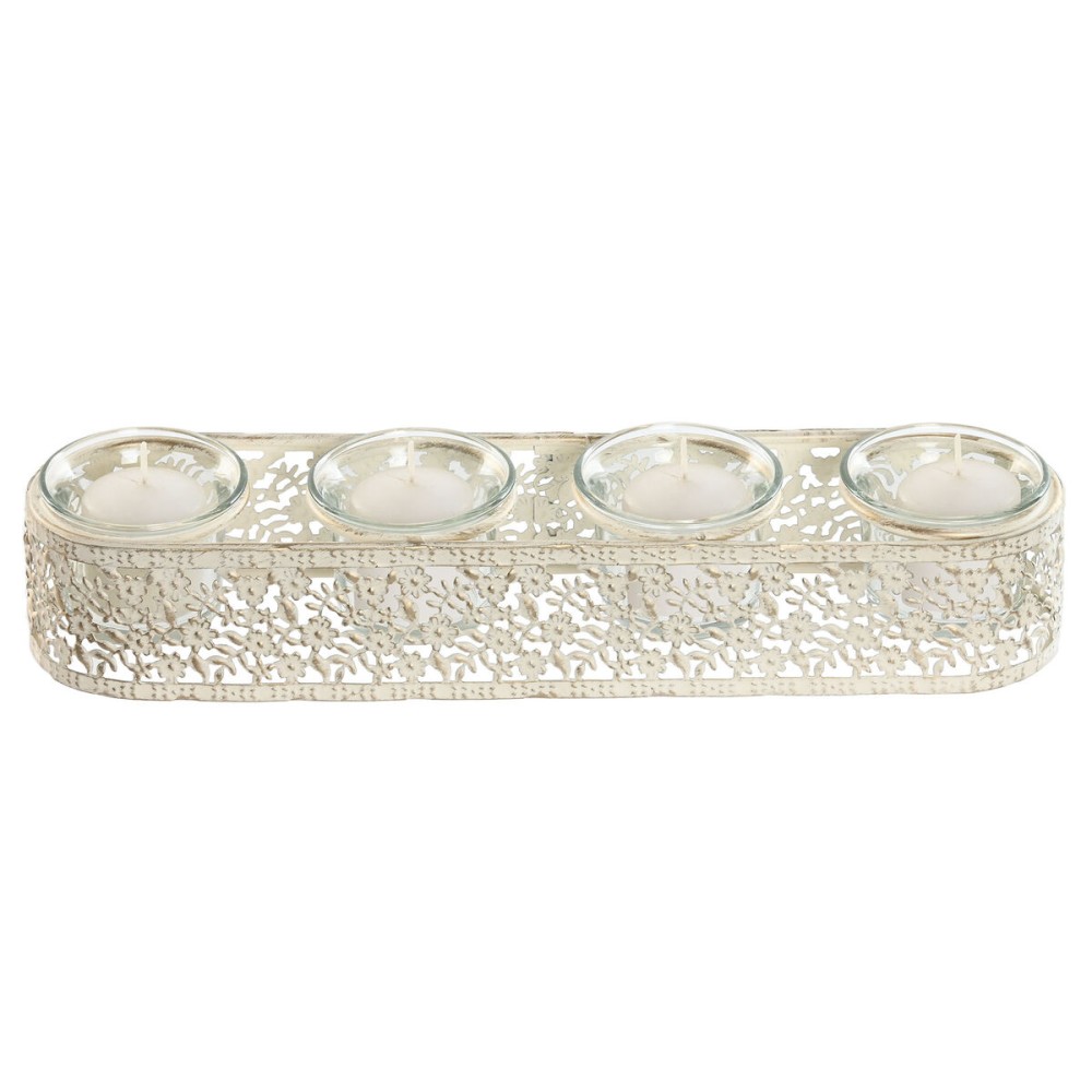 Kerzenschale Home ESPRIT Creme Metall Kristall 31 x 7 x 5 cm