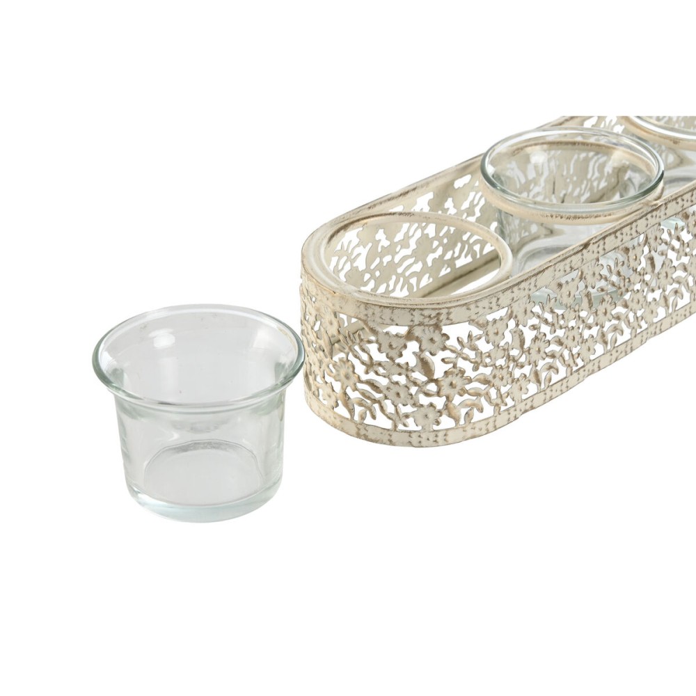 Kerzenschale Home ESPRIT Creme Metall Kristall 31 x 7 x 5 cm