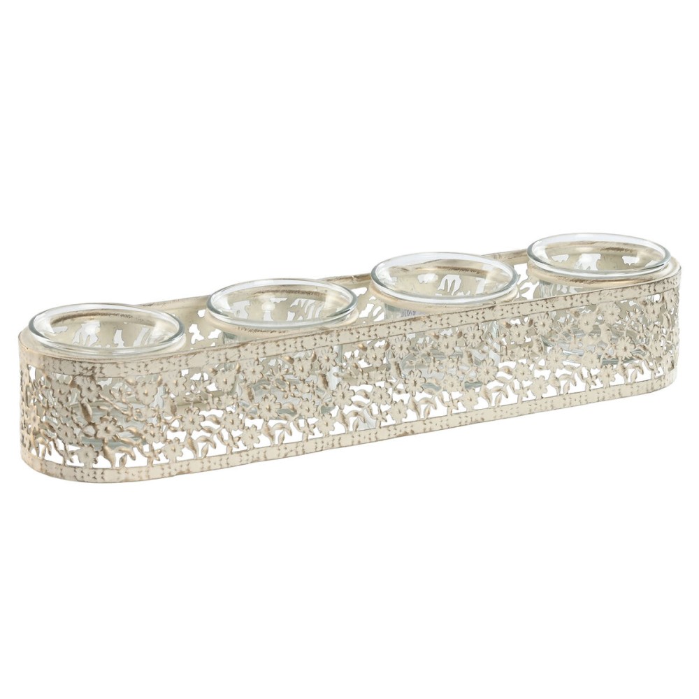 Bougeoir Home ESPRIT Crème Métal Verre 31 x 7 x 5 cm