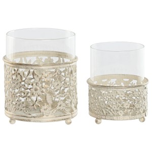 Kerzenschale Home ESPRIT Creme Metall Kristall 11 x 11 x 13 cm (2 Stück)